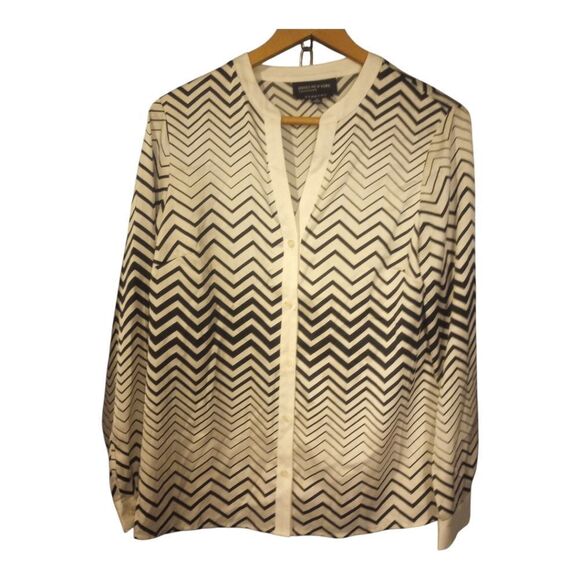 Jones New York Black and White Chevron Blouse - Picture 1 of 8